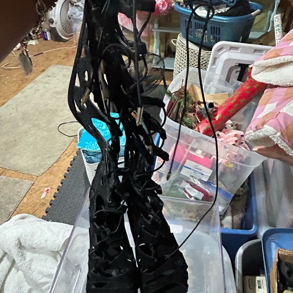 Black Suede Cutout Heeled Boots - Picture 3 of 5